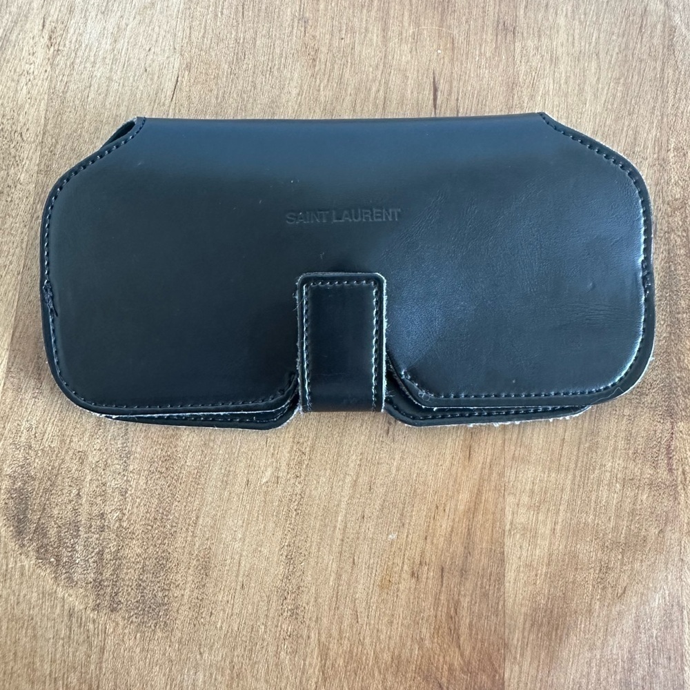 SAINT LAURENT Eyeglass Case Magnetic Closure Black Leather Aviator Type Glasses